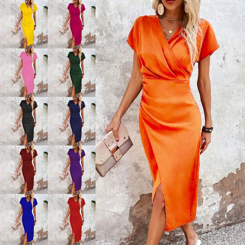 Women's Casual V-Neck Mini Dress, relaxed fit, flattering V-neckline, perfect for day or evening, chic and lightweight.