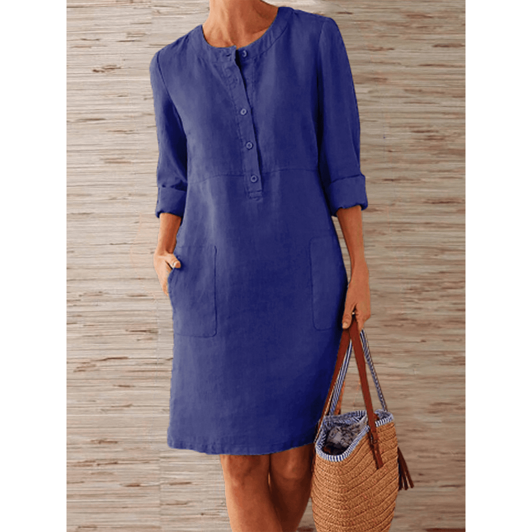 Women's cotton short-sleeve dress with a relaxed fit, breathable and stylish, perfect for casual outings or gatherings.