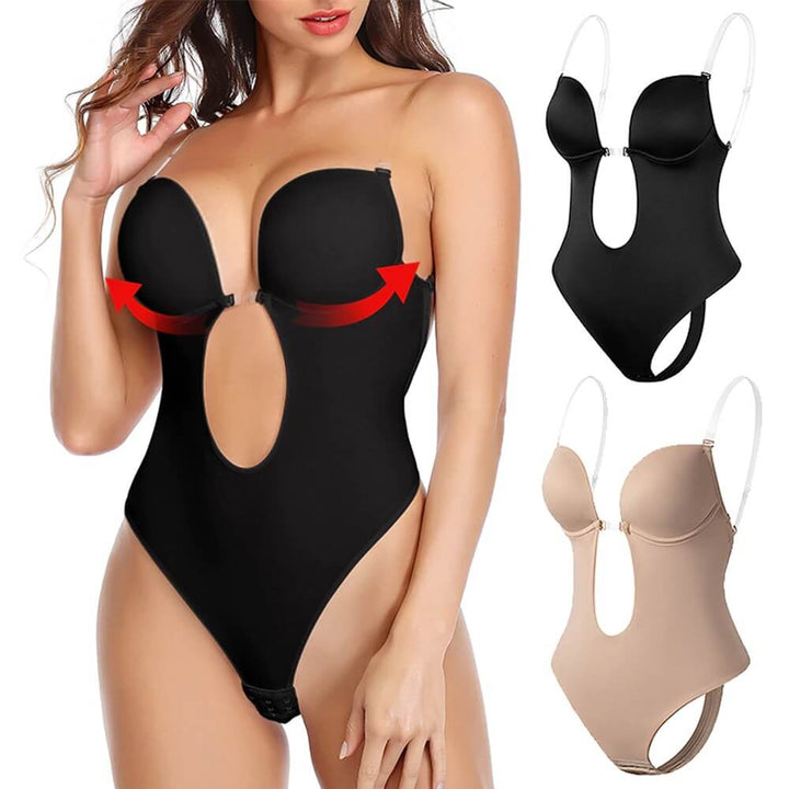 Women's Deep V Backless Body Shaper - seamless support, deep V-neck, open back for elegant, flattering silhouettes.