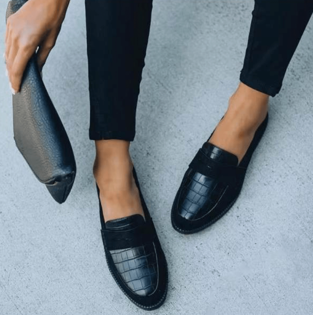 Women's Elegant Croc - Embossed Slip - On Loafers with Flat Sole - Lexians